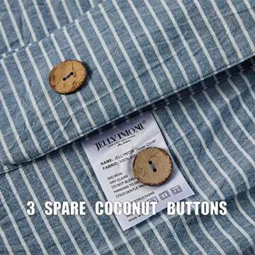 JELLYMONI Pinstriped 100% Washed Cotton Linen Like Duvet Cover Set, 3PCS Bedding Set with Buttons Closure, Blue with White Vertical Ticking Stripes Pattern Duvet Cover Queen Size(No Comforter)