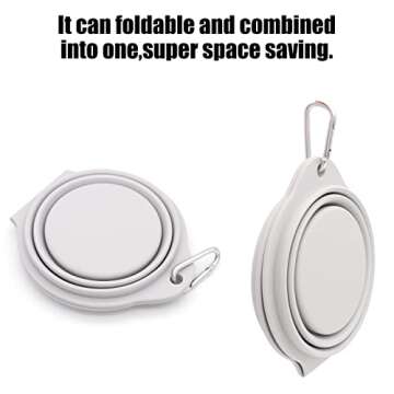 SLSON Collapsible Dog Bowls,Integrated Molding Dog Double Bowl No Plastic Rim 2 in 1 Foldable Pet Food & Water Bowl Cat Feeder Dish for Walking,Hiking,Camping (Cold Grey)