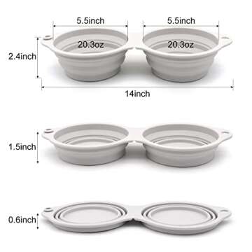 SLSON Collapsible Dog Bowls,Integrated Molding Dog Double Bowl No Plastic Rim 2 in 1 Foldable Pet Food & Water Bowl Cat Feeder Dish for Walking,Hiking,Camping (Cold Grey)
