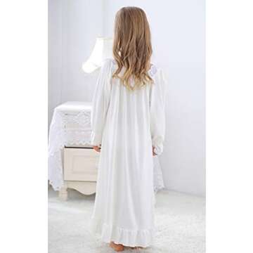 Horcute Girls Cotton Long Sleeve Sleep Shirts Nightshirts Pajamas Nightgown White 120# 6-7Y