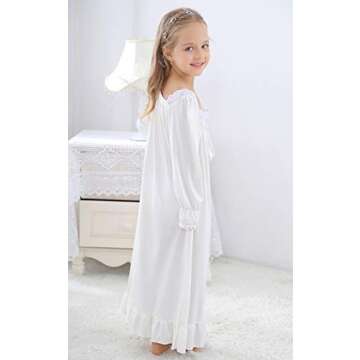 Horcute Girls Cotton Long Sleeve Sleep Shirts Nightshirts Pajamas Nightgown White 120# 6-7Y