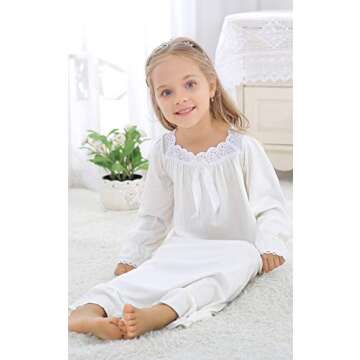 Horcute Girls Cotton Long Sleeve Sleep Shirts Nightshirts Pajamas Nightgown White 120# 6-7Y