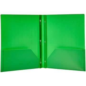 Amazon Basics Heavy Duty Plastic Folders with 2 Pockets for Letter Size Paper, Assorted Colors, Pack of 6