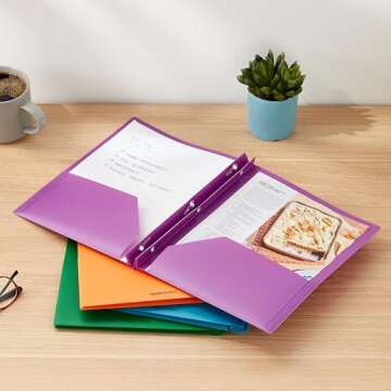 Amazon Basics Heavy Duty Plastic Folders with 2 Pockets for Letter Size Paper, Assorted Colors, Pack of 6
