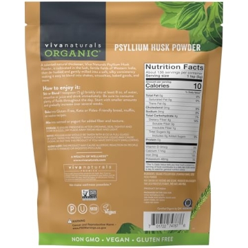 Viva Naturals Organic Psyllium Husk Powder - 24 oz Fiber Supplement