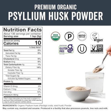 Viva Naturals Organic Psyllium Husk Powder - 24 oz Fiber Supplement