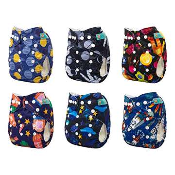 ALVABABY 6 Pack Cloth Diaper with 12 Inserts One Size Adjustable Washable Reusable Diaper Cover for Baby Girls and Boys