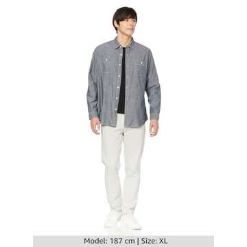 Amazon Essentials Men's Regular-Fit Long-Sleeve Chambray Shirt, Grey, XX-Large