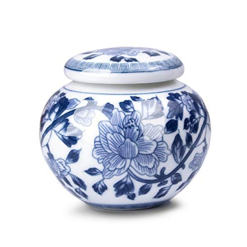 Dahlia Blue and White Porcelain Tea Canister for Loose Tea, Airtight Jingdezhen Tea Caddy, Peony 250...