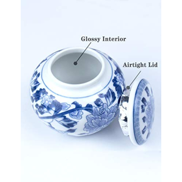 Dahlia Blue & White Porcelain Tea Canister for Storage