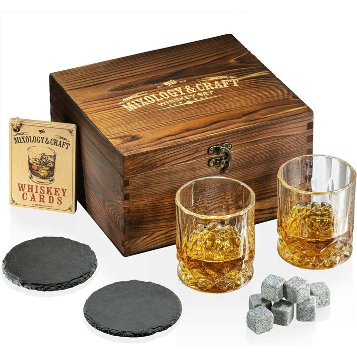 Whiskey Stones & Glasses Gift Set for Men | Rustic Mixology