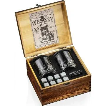 Whiskey Stones & Glasses Gift Set for Men | Rustic Mixology