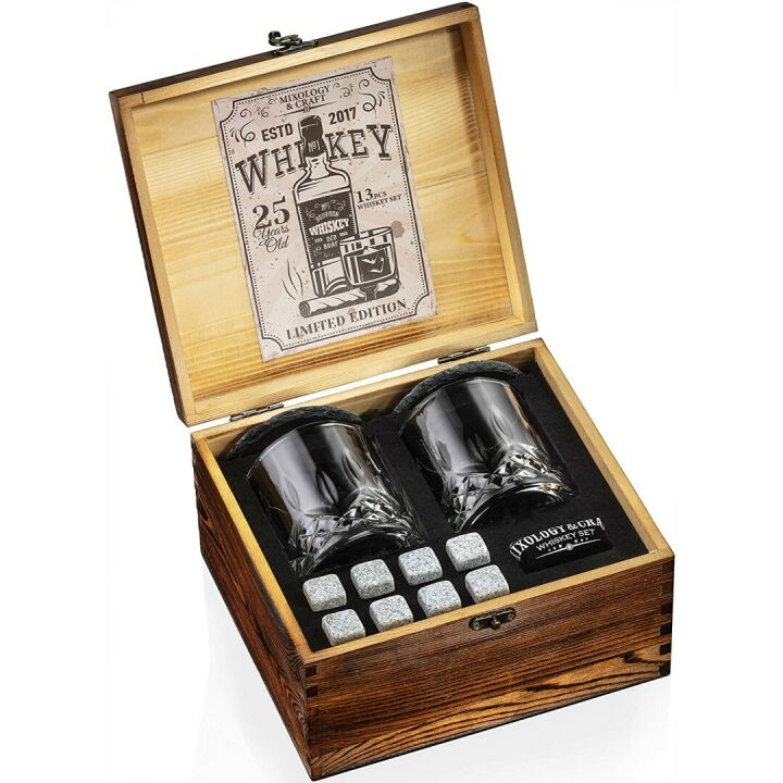 Whiskey Stones & Glasses Gift Set for Men | Rustic Mixology