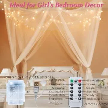 Obrecis White Bed Canopy with Lights for Girls Bedroom Decor, 8 Corner Princess Canopy Bed Curtains ...