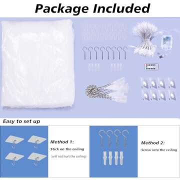 Obrecis White Bed Canopy with Lights for Girls Bedroom Decor, 8 Corner Princess Canopy Bed Curtains with Warm White LED Star String Lights Remote Control Canopy for Bed Twin Full Queen King Size Bed