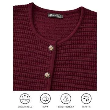 PRETTYGARDEN Women's Knit Cardigan Sweaters Fall Fashion Long Sleeve Open Front Button Down Trendy Casual Sweater Jacket (Wine Red,Small)