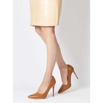 hingswink Womens Brown High Heels 4 Inch Closed Pointed Toe Pumps Stiletto Heels for Women Dress Sexy Wedding Pumps, PU Brown08