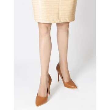 hingswink Womens Brown High Heels 4 Inch Closed Pointed Toe Pumps Stiletto Heels for Women Dress Sexy Wedding Pumps, PU Brown08