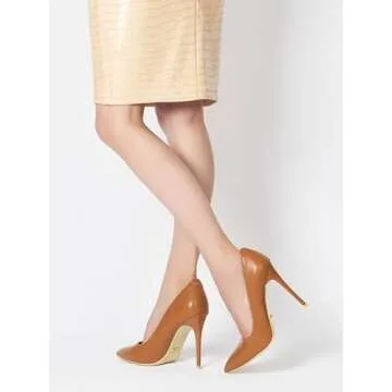 hingswink Womens Brown High Heels 4 Inch Closed Pointed Toe Pumps Stiletto Heels for Women Dress Sexy Wedding Pumps, PU Brown08