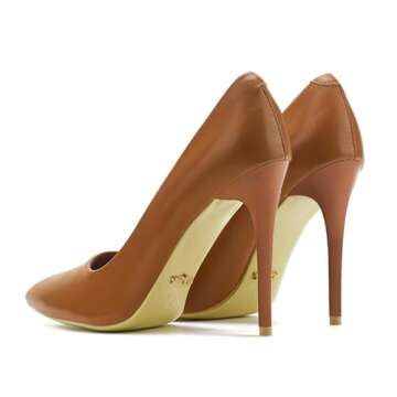 hingswink Womens Brown High Heels 4 Inch Closed Pointed Toe Pumps Stiletto Heels for Women Dress Sexy Wedding Pumps, PU Brown08