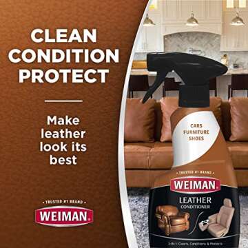 Weiman Leather Cleaner and Conditioner for Furniture - Cleans Conditions and Restores Leather Surfaces - UV Protectants Help Prevent Cracking or Fading of Leather Car Seats, Shoes, Purses
