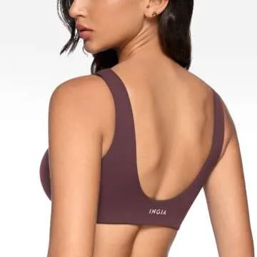 INGIA Womens U-Neck Sports Bra Padded U Back Medium Impact Fitness Yoga Bar Workout Crop Top with Bu...