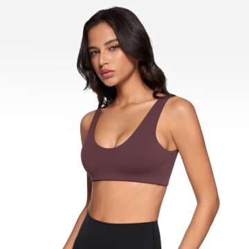 INGIA Womens U-Neck Sports Bra Padded U Back Medium Impact Fitness Yoga Bar Workout Crop Top with Built in Bra Americano (Plumbrown) Small