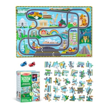 Melissa & Doug Race Around the World Puzzle with Cars