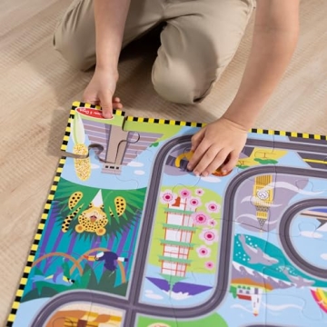 Melissa & Doug Race Around the World Puzzle with Cars