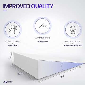 7.5" Wedge Pillow for Acid Reflux - Dr. Recommended Height, Luxurious 2" Memory Foam Pillow Wedge for Sleeping, GERD, Post Surgery, Heartburn, and Snoring - Viscose of Bamboo Cover (25" Wx26 Lx7.5 H)