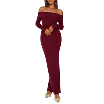 PRETTYGARDEN Women's Winter Sweater Dress Long Sleeve Off Shoulder Slit Maxi Bodycon Cocktail Party ...