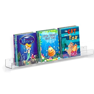 FEMELI 1 Pack 36 Inch Clear Acrylic Floating Bookshelf for Kids, Wall Display Shelf with Lips for Nursery Room Bathroom Dorm