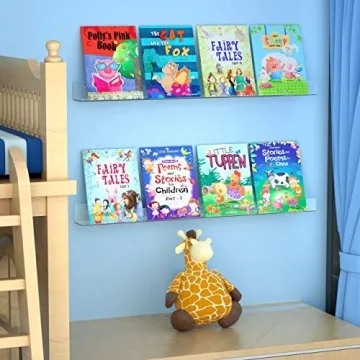 FEMELI 1 Pack 36 Inch Clear Acrylic Floating Bookshelf for Kids, Wall Display Shelf with Lips for Nursery Room Bathroom Dorm