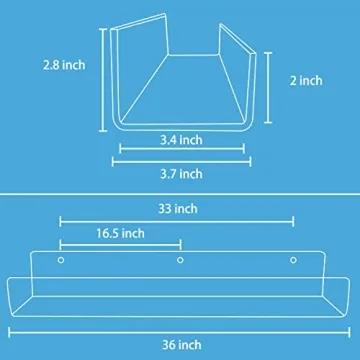 FEMELI 1 Pack 36 Inch Clear Acrylic Floating Bookshelf for Kids, Wall Display Shelf with Lips for Nursery Room Bathroom Dorm