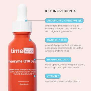 Timeless Skin Care Coenzyme Q10 Serum - Skin Care Serum for Smoothing - Fragrance-Free - Coenzyme Q10 - with Hyaluronic Acid - 1 oz