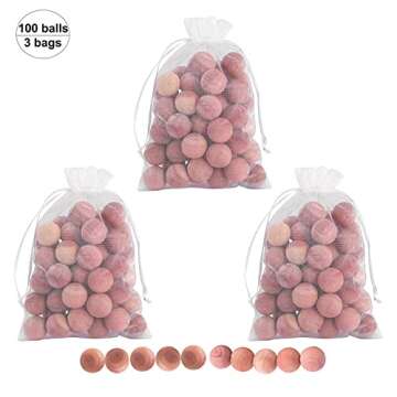 Brite Lightingtech Premium Cedar Balls for Clothes Storage, 100pc Natural Red Cedar Balls with Satin...