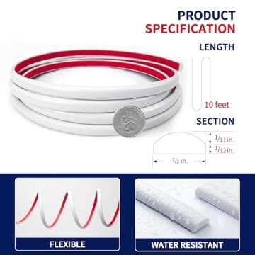 Art3dwallpanels 10 Ft Flexible Peel and Stick Trim Molding for Backsplash Tile Edge, Self-Adhesive W...