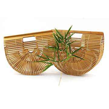 Women's Top Handle Bamboo Handbag Summer Beach Tote Bag (Small)