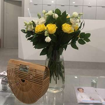 Women's Top Handle Bamboo Handbag Summer Beach Tote Bag (Small)