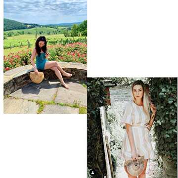 Women's Top Handle Bamboo Handbag Summer Beach Tote Bag (Small)