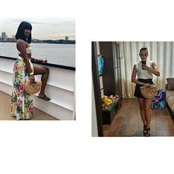 Women's Top Handle Bamboo Handbag Summer Beach Tote Bag (Small)