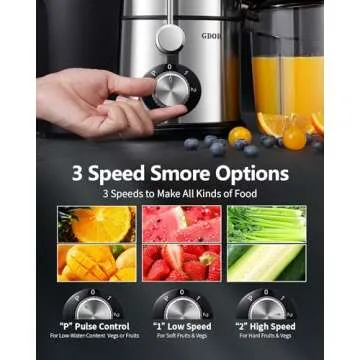 GDOR 1200W Juicer with 3-Speed Setting, Extra Large 3.4” Feed Chute Juicer Machines for Whole Fruits and Veggies, Centrifugal Juicer with 34 Oz Juice Pitcher, BPA-Free, Easy to Clean, Silver