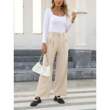 NIMIN Womens Business Casual Pants High Waisted Straight Leg Pants Office Work Professional Pants Trousers with Pockets Apricot X-Large