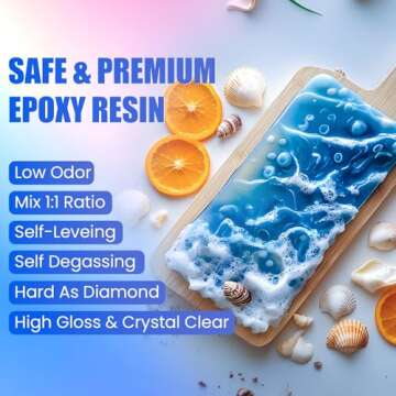 ProKKUV Epoxy Resin Kit, 64OZ Kit Crystal Clear Resin Epoxy, Bubble Free, No Yellowing, UV Resistant, Food Safe with Foil Flakes, Sequin, Easy Mix 1:1 for DIY Crafts Resin Jewelry Making