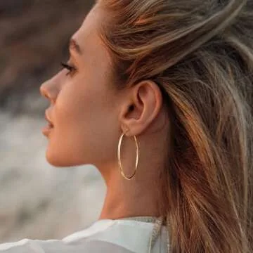 Gacimy Gold Hoop Earrings for Women, 14K Gold Plated Hoops with 925 Sterling Silver Post, Yellow Color 30 40 50mm Medium Earrings for Women