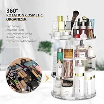 Makeup Organizer 360 Degree Rotating Adjustable Cosmetic Storage Organizer Large Skin Care Cosmetic Display Cases Perfume Jewelry Organizer for Bathroom Dresser Countertop (Clear)