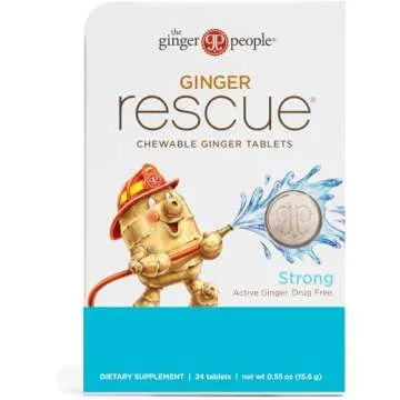 The Ginger People Ginger Rescue Chewable Tablets Drug Free Digestive Health, Chewable Tablets, Strong Ginger Flavor, 0.55 Oz, 240 Tablets, (Pack of 10)