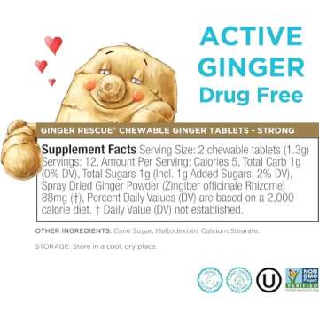 The Ginger People Ginger Rescue Chewable Tablets Drug Free Digestive Health, Chewable Tablets, Strong Ginger Flavor, 0.55 Oz, 240 Tablets, (Pack of 10)