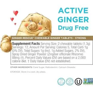 The Ginger People Ginger Rescue Chewable Tablets Drug Free Digestive Health, Chewable Tablets, Strong Ginger Flavor, 0.55 Oz, 240 Tablets, (Pack of 10)