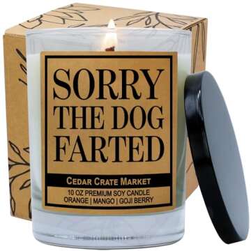 Gifts for Dog Lovers, Mom, Dad, Funny Candle Gifts for Men Women, Sorry The Dog Farted - Orange Patc...